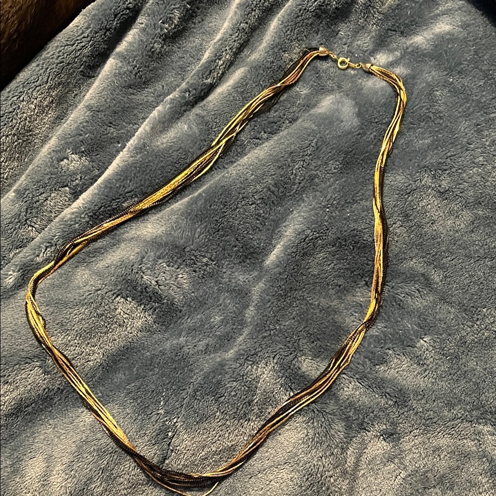 Vintage Korean Elegant Gold and Brown Multi-Strand Necklace